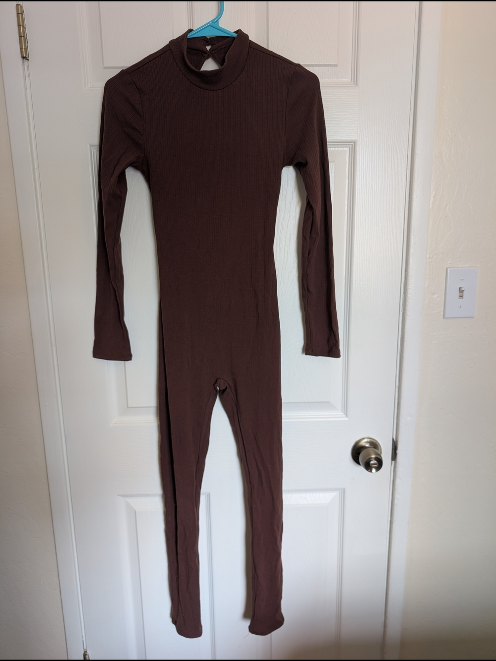 Bozzolo Brown Ribbed Long-Sleeve Jumpsuit/Bodysuit